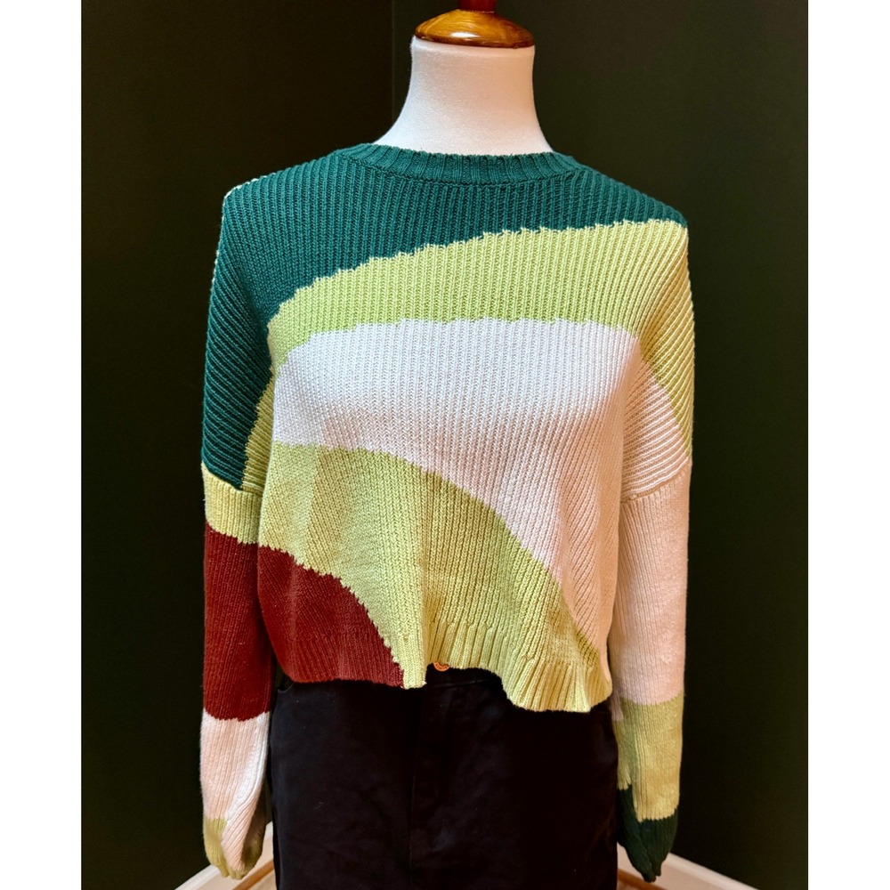 LA Hearts Green and Brown‎ Block Pattern Oversized Sweater Women's Size S